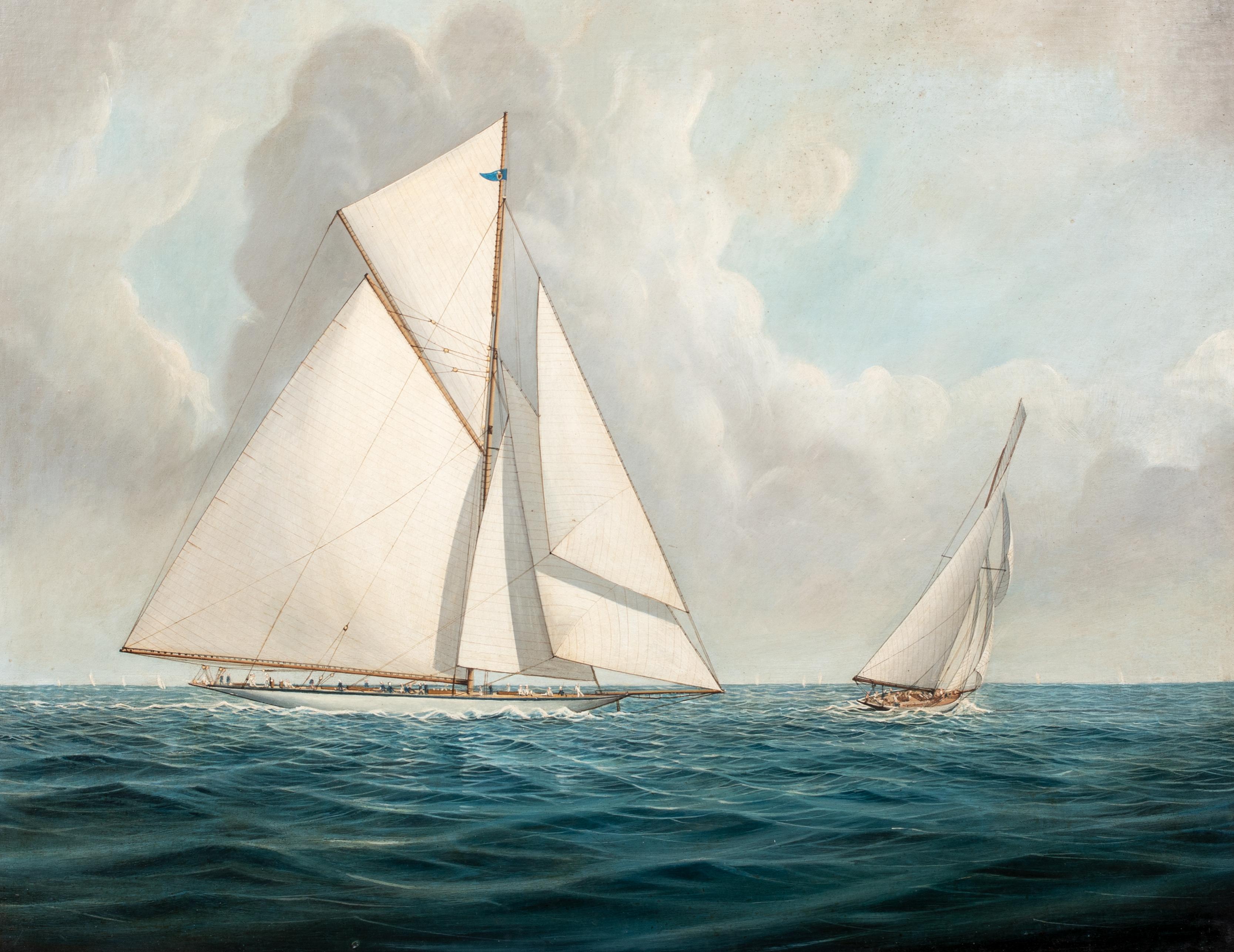 Shamrock III verfolgt die Reliance, 1903 America's Cup Yacht Race, New York, USA (Beige), Landscape Painting, von Unknown