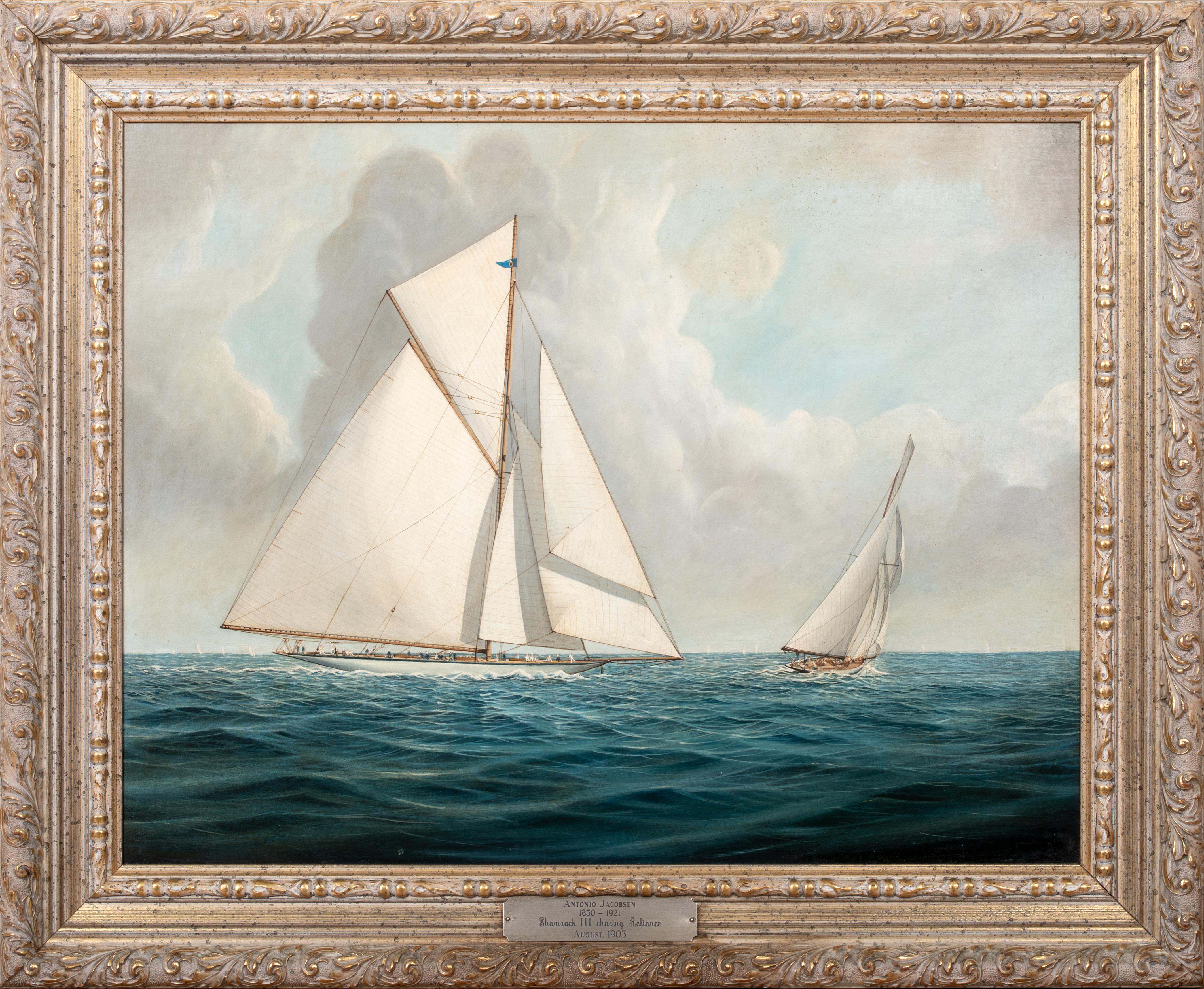 Shamrock III Chasing Reliance, 1903 America
s Cup Yacht Race, New York, USA