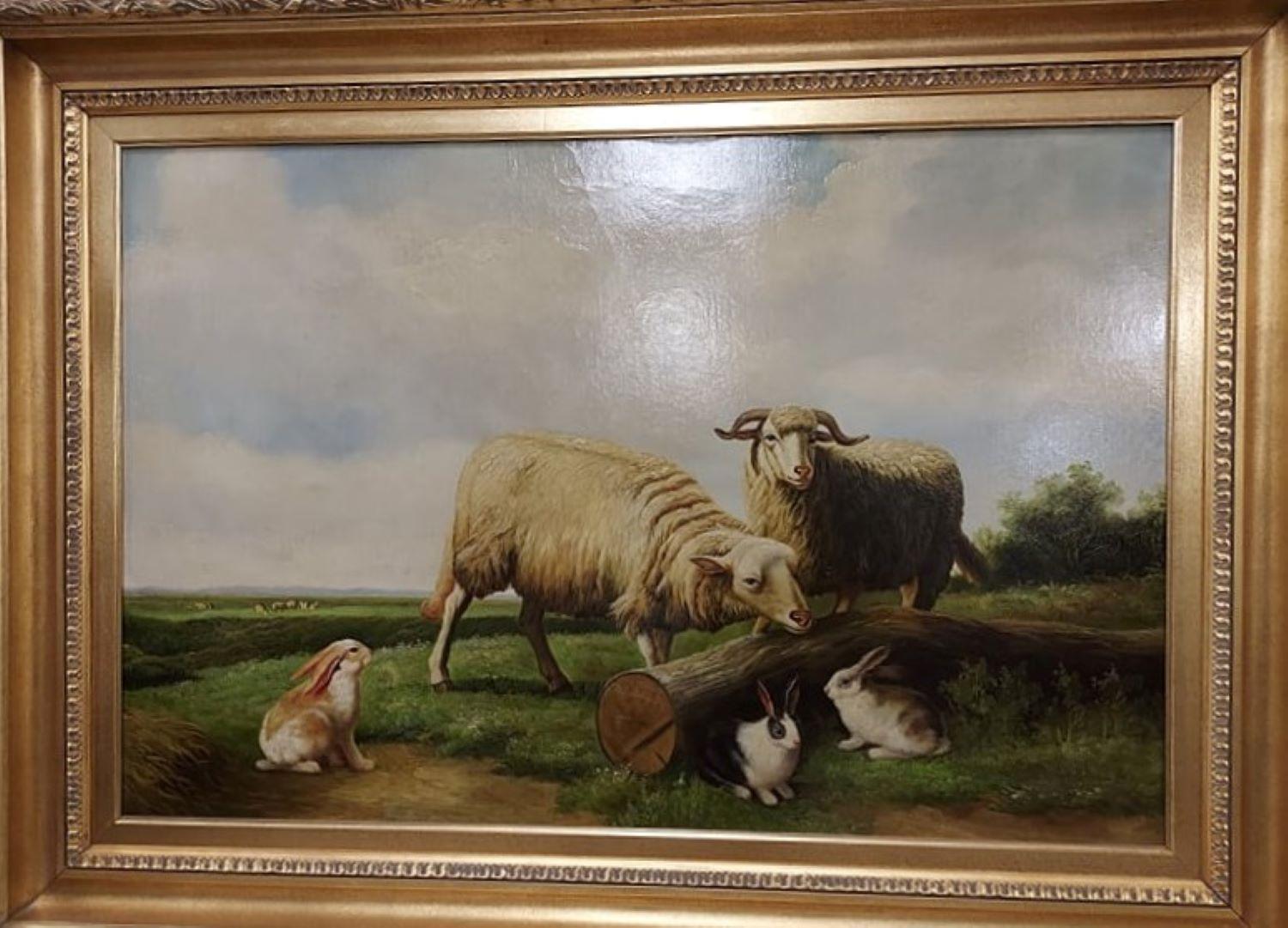 Sheep in the Meadow - Dutch School Painting by Unknown