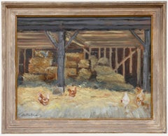 Sheila Edwards - Framed 20th Century Oil, Chickens in a Straw Barn