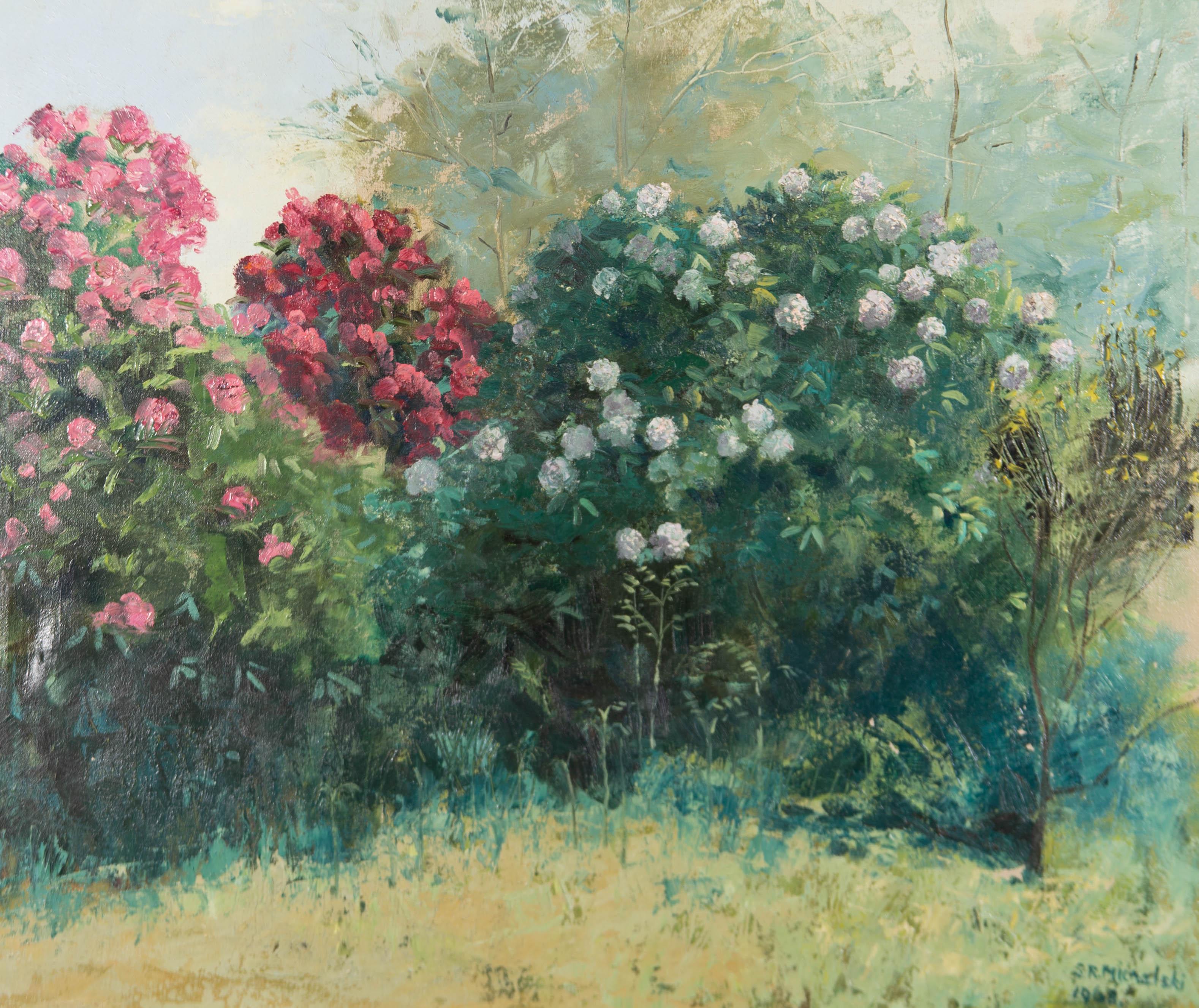 Sheila R. Michalski - Signed & Framed 1968 Oil, Rhododendron - Painting by Unknown