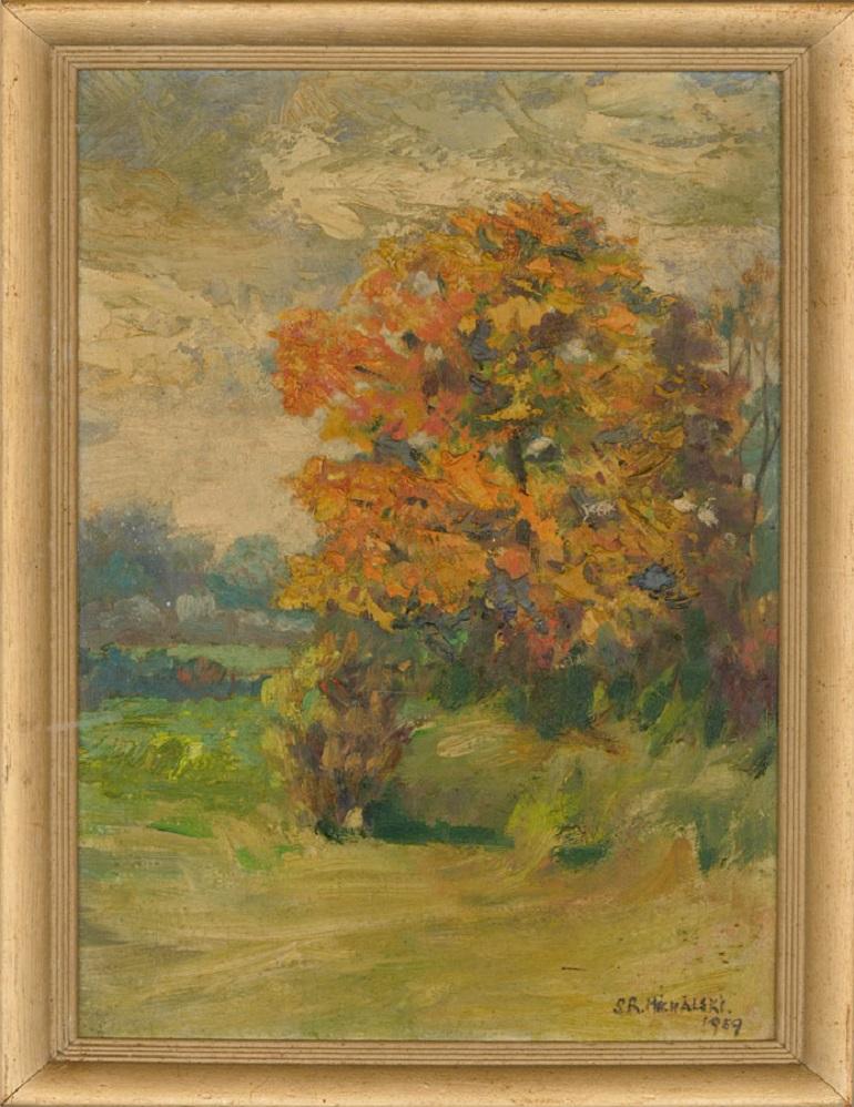 Unknown Landscape Painting - Sheila R. Michalski - Signed & Framed Mid 20th Century Oil, Autumnal Tree