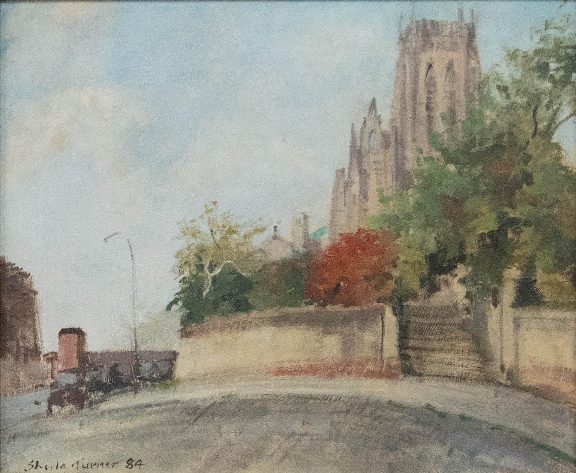 Sheila Turner - 20th Century Oil, The Anglican Cathedral from Parliament Street - Painting by Unknown