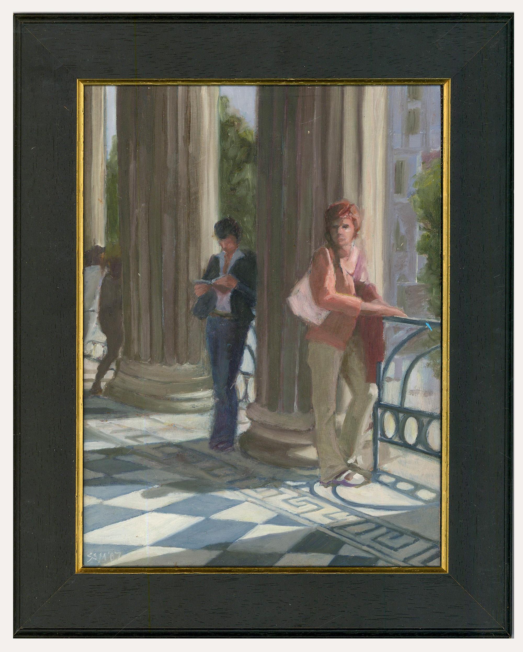 Unknown Portrait Painting – Sheila Vaughan - 2007 Öl, Eine Moments Pause