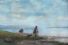 Shepherds and climb by a lake