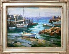 "Ship and Boats" Harbor Scene Impressionist Oil Painting Style of Emile Gruppe