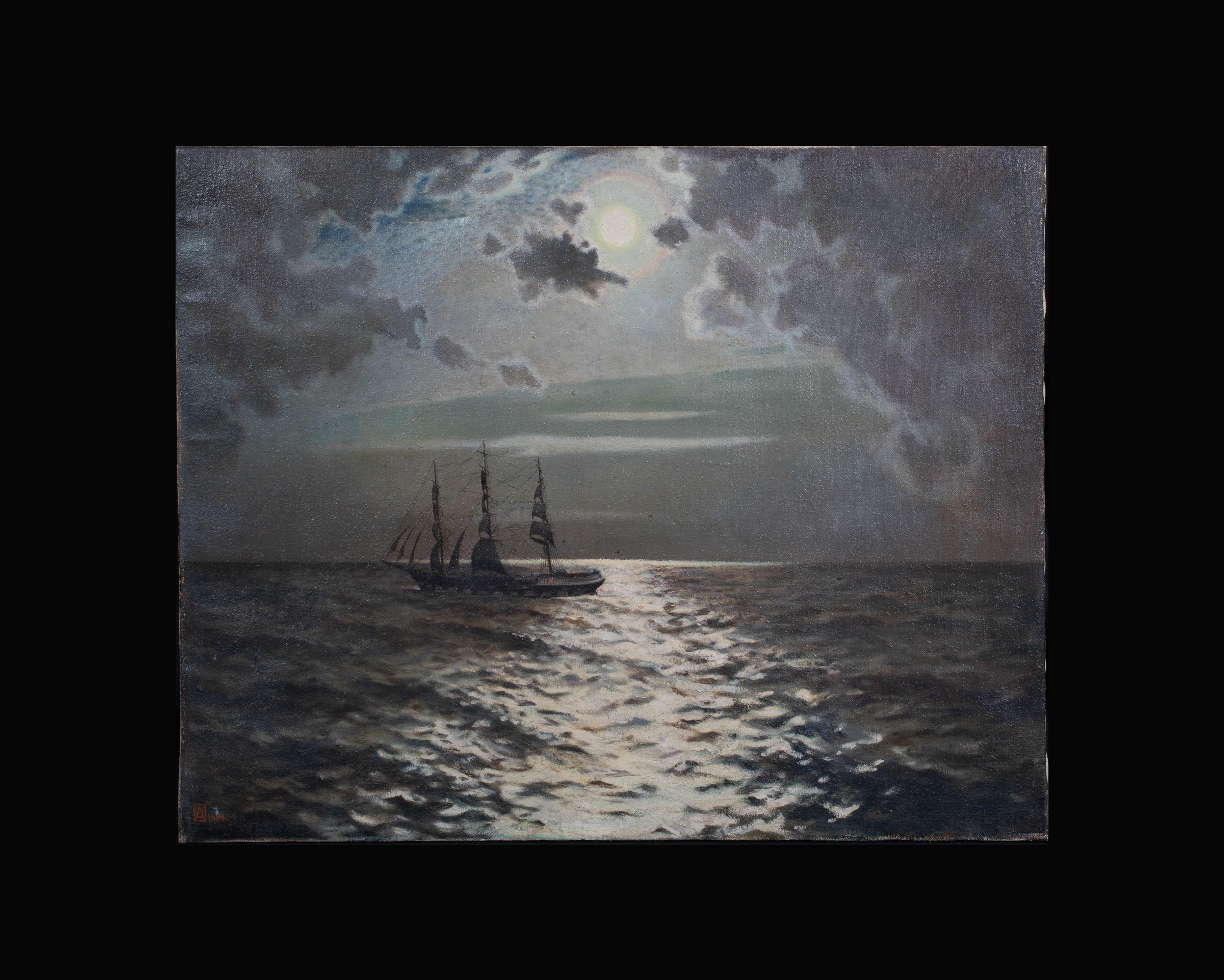 Ship Sailing In The Moonlight - Painting by Unknown