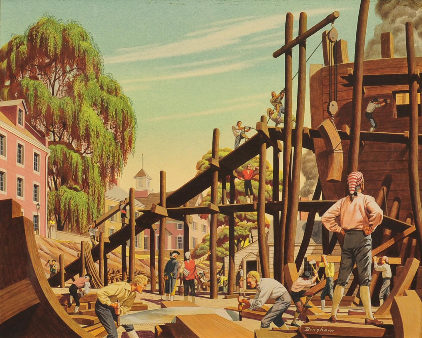 Shipbuilding in Philadelphia - Painting by Unknown