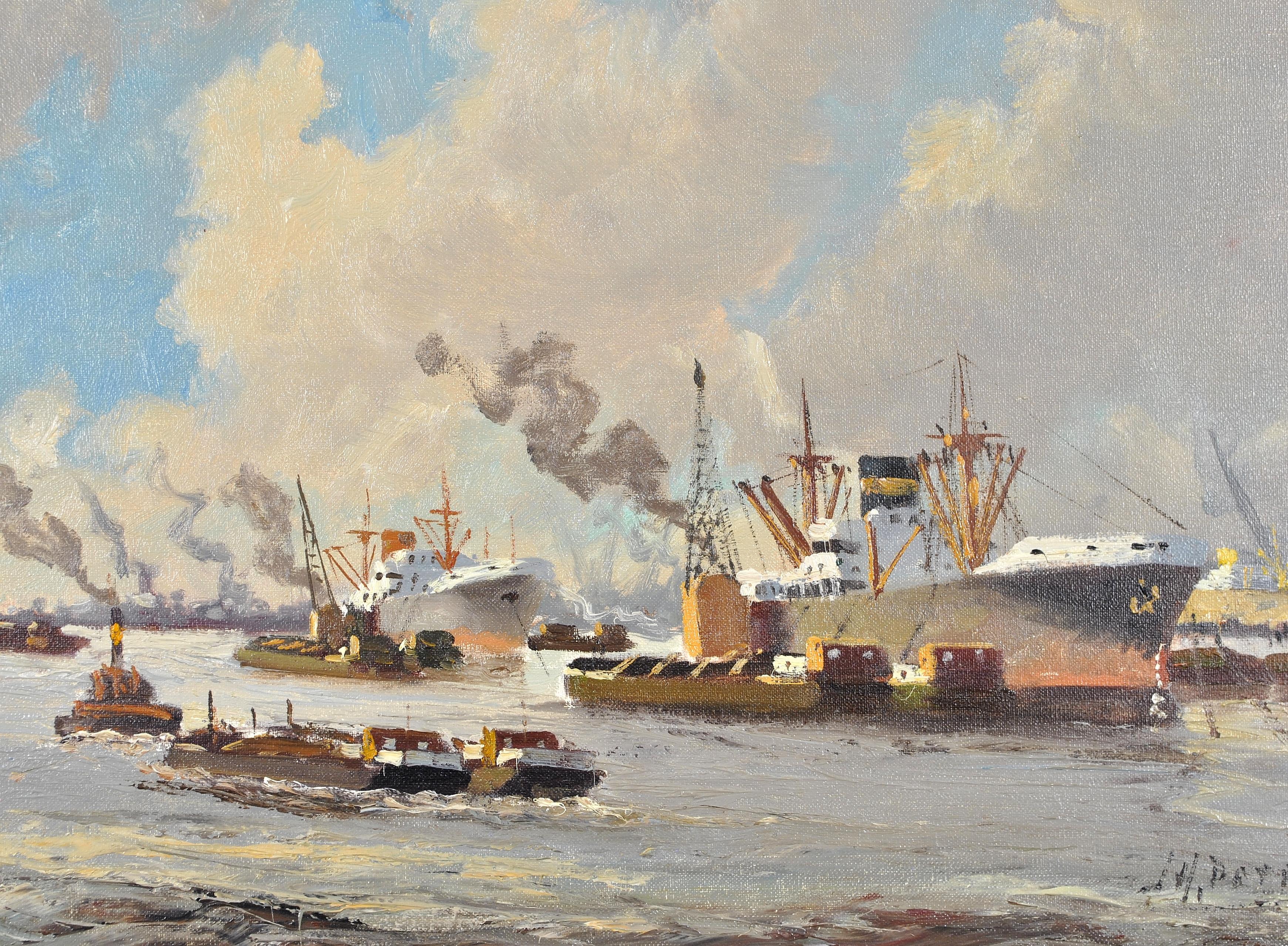 A lovely mid 20th century Danish oil on canvas depicting a busy coastal shipping scene with numerous vessels. 

The work is signed lower right and again on the reverse. Presented in a gilt frame.

Artist: Danish School, 20th century
Title: Shipping