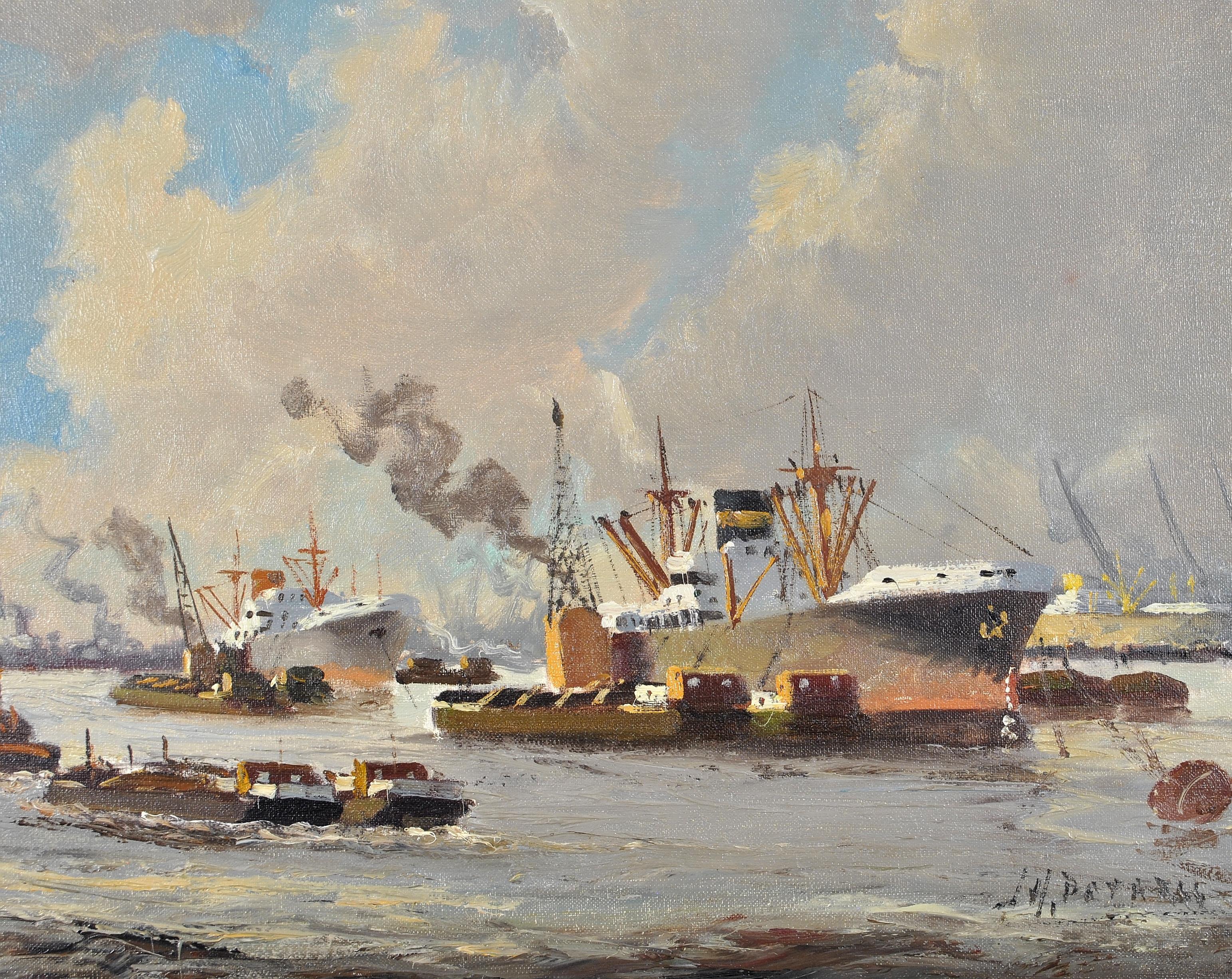 Shipping off the Coast - 20th Century Danish Ships Boats Scandinavian Painting For Sale 1
