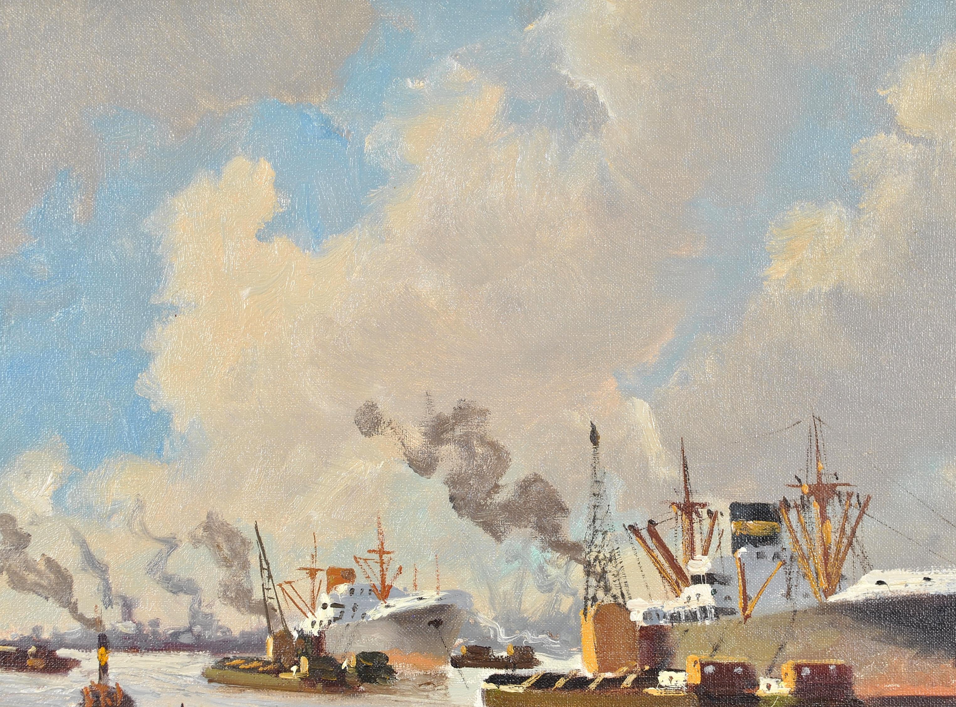 Shipping off the Coast - 20th Century Danish Ships Boats Scandinavian Painting For Sale 2