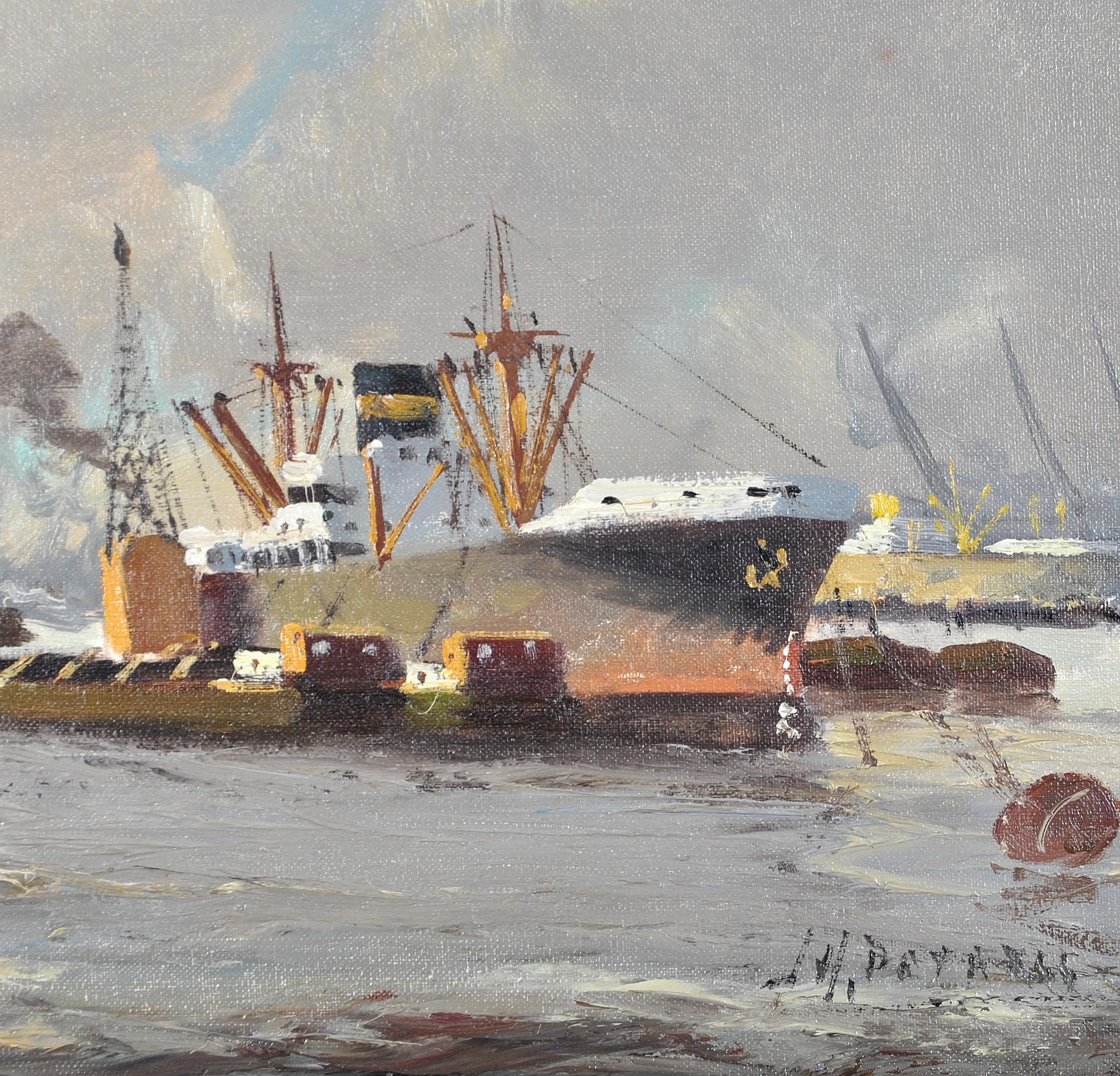 Shipping off the Coast - 20th Century Danish Ships Boats Scandinavian Painting For Sale 3