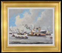 Navigation au large de la côte - 20e siècle Danemark Navires Bateaux Peinture scandinave