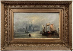 "Ships at Sea" Dans le style de J. M. W Turner Peinture à l'huile américaine du 19e siècle
