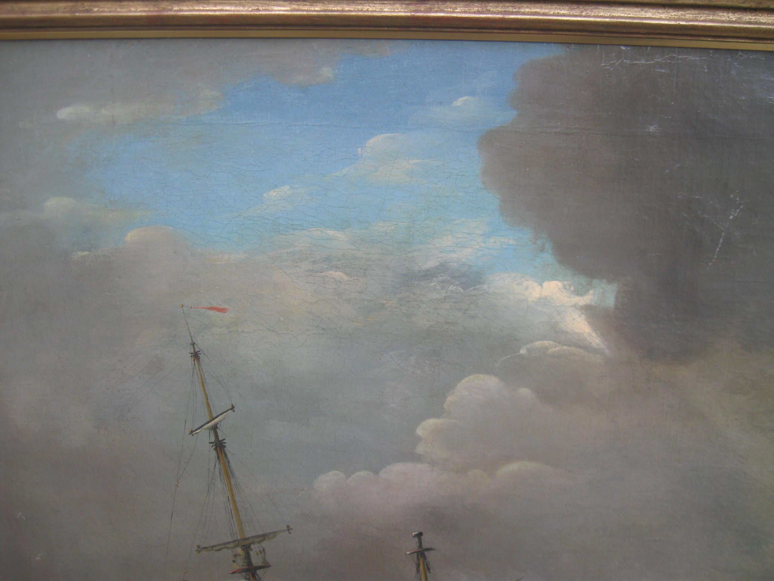'Ships in Distress' 18th Century Old Master Marine Seascape oil on canvas c1750 - Old Masters Painting by Unknown
