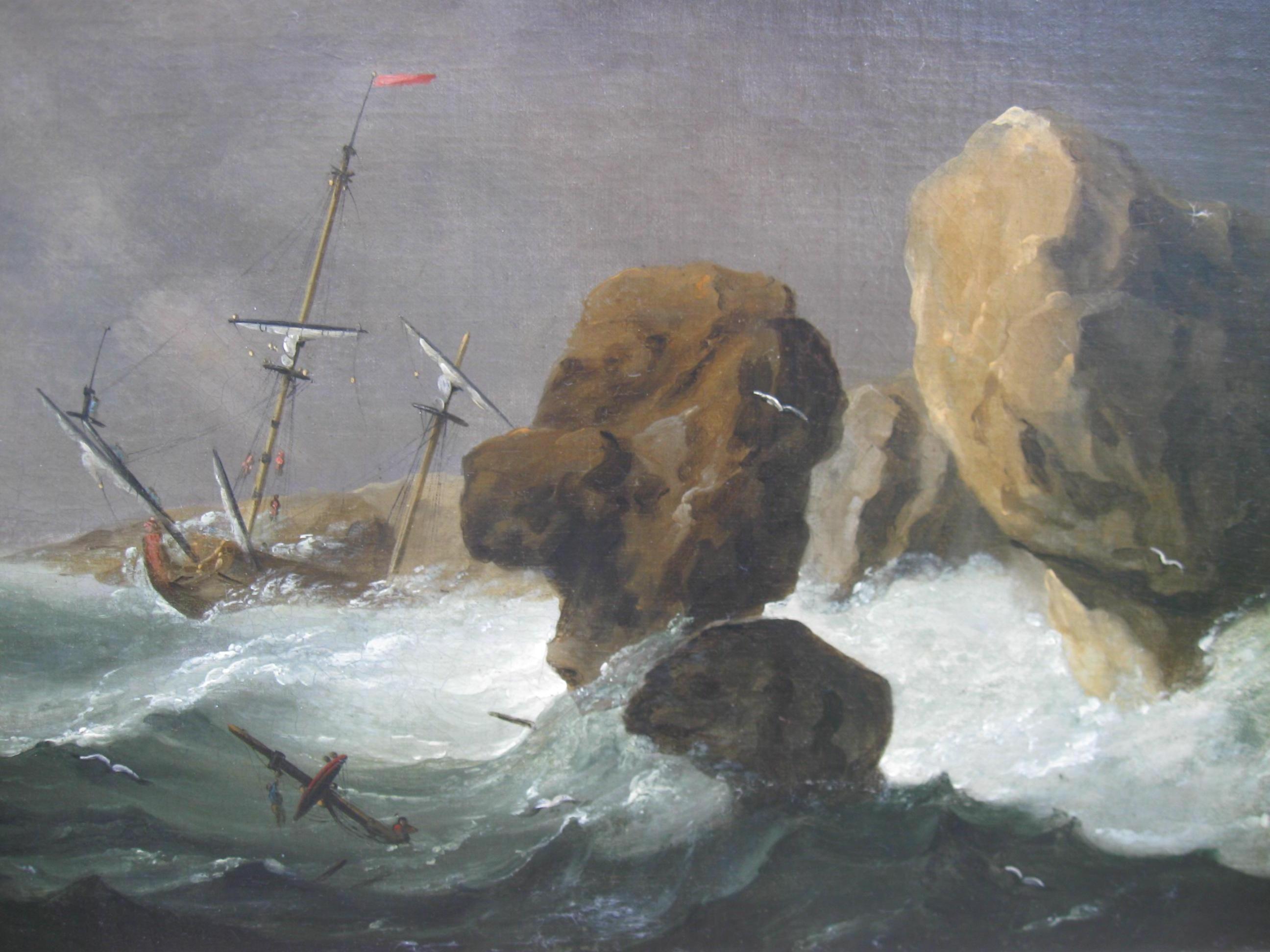 'Ships in Distress' 18th Century Old Master Marine Seascape oil on canvas c1750 - Painting by Unknown