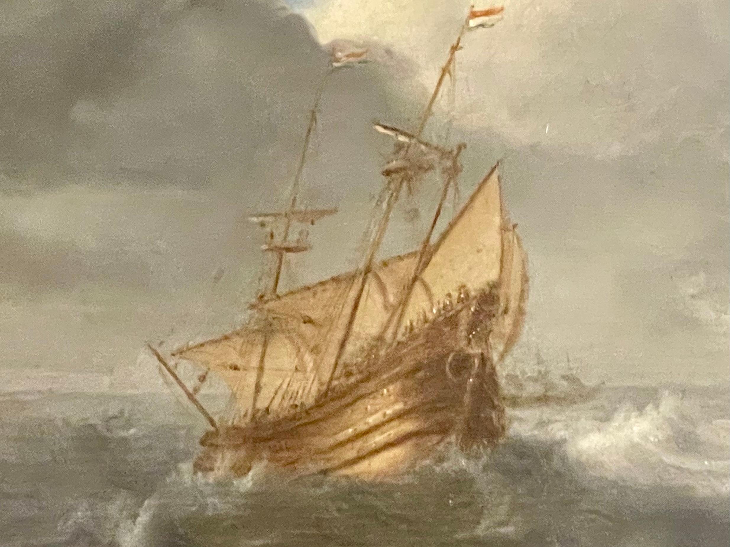 Dutch ships on rough seas 17th Century For Sale 3
