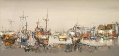 Ships in the manner of Jean Buffet; oil on linen
