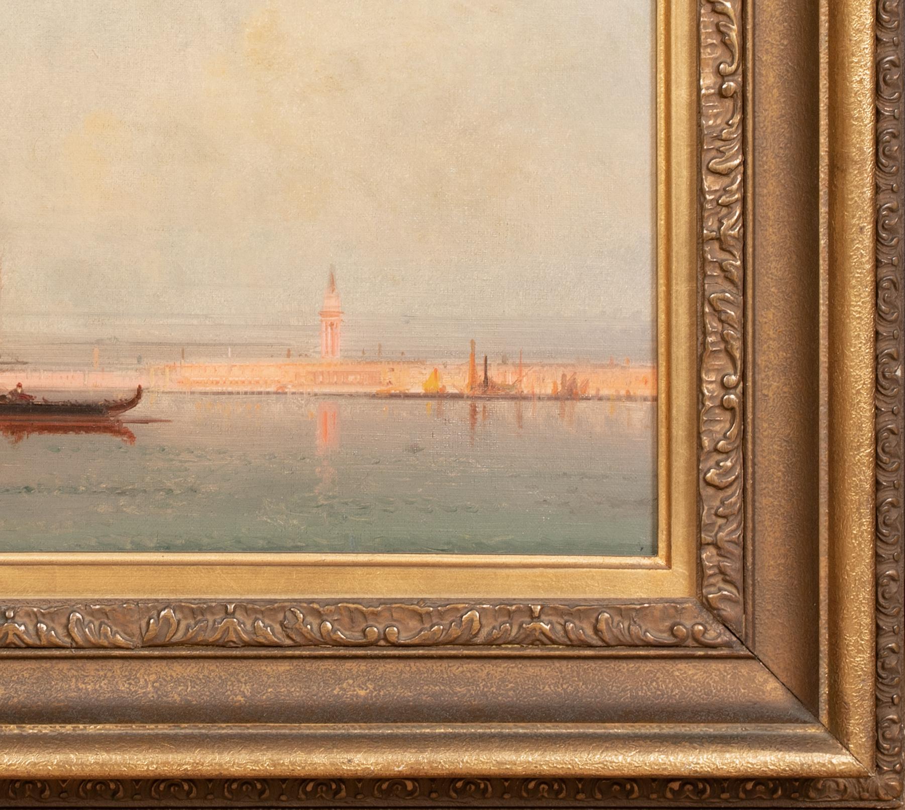 Ships Sailing In A Venice Lagon At Sunset 19th Century Etienne Leroy (1828-1876) For Sale 1