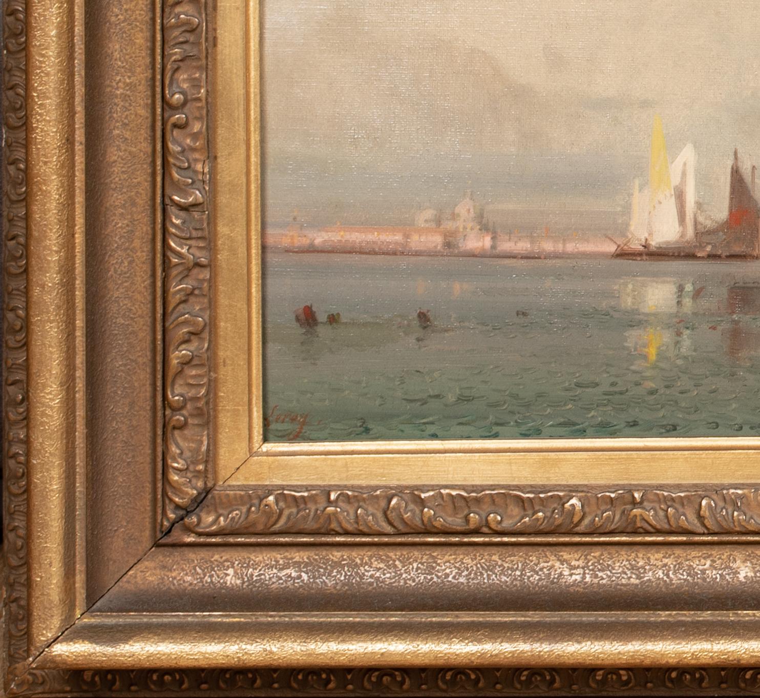 Ships Sailing In A Venice Lagon At Sunset 19th Century Etienne Leroy (1828-1876) For Sale 2