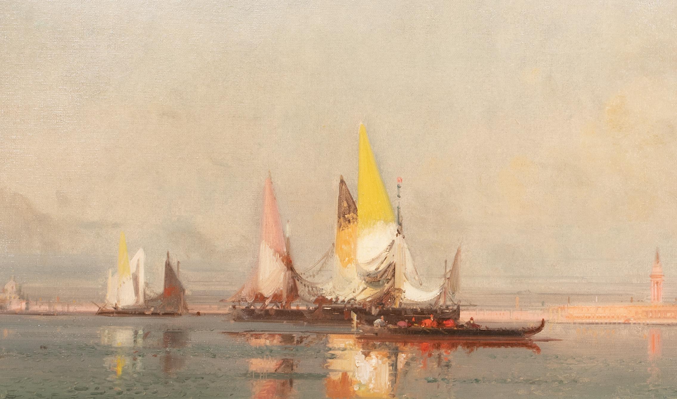 Ships Sailing In A Venice Lagon At Sunset 19th Century Etienne Leroy (1828-1876) For Sale 3