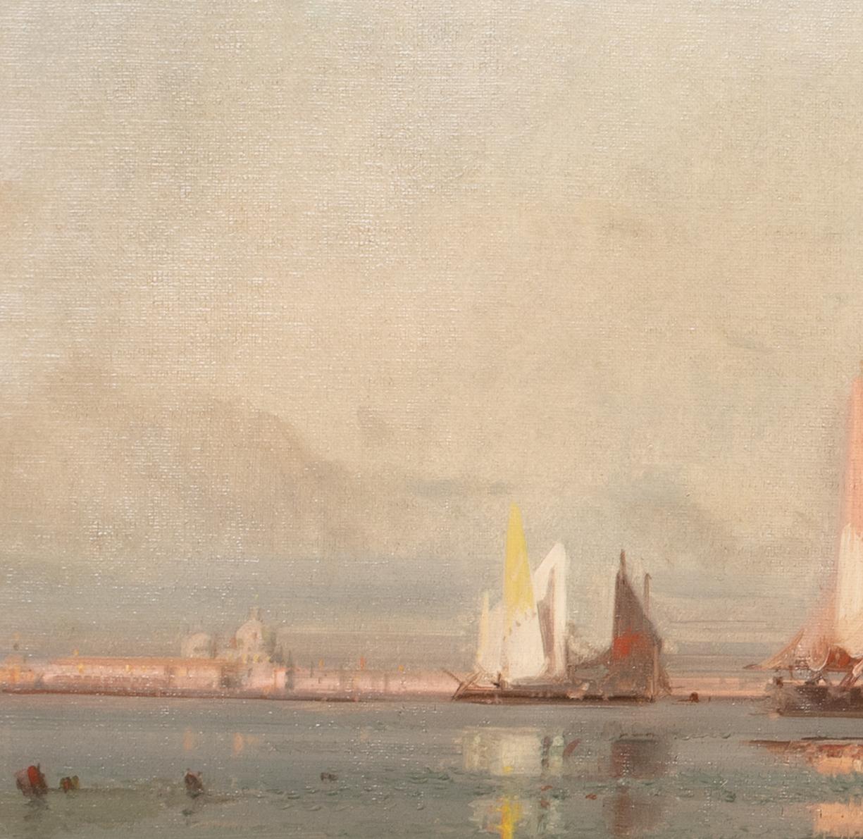 Ships Sailing In A Venice Lagon At Sunset 19th Century Etienne Leroy (1828-1876) For Sale 5