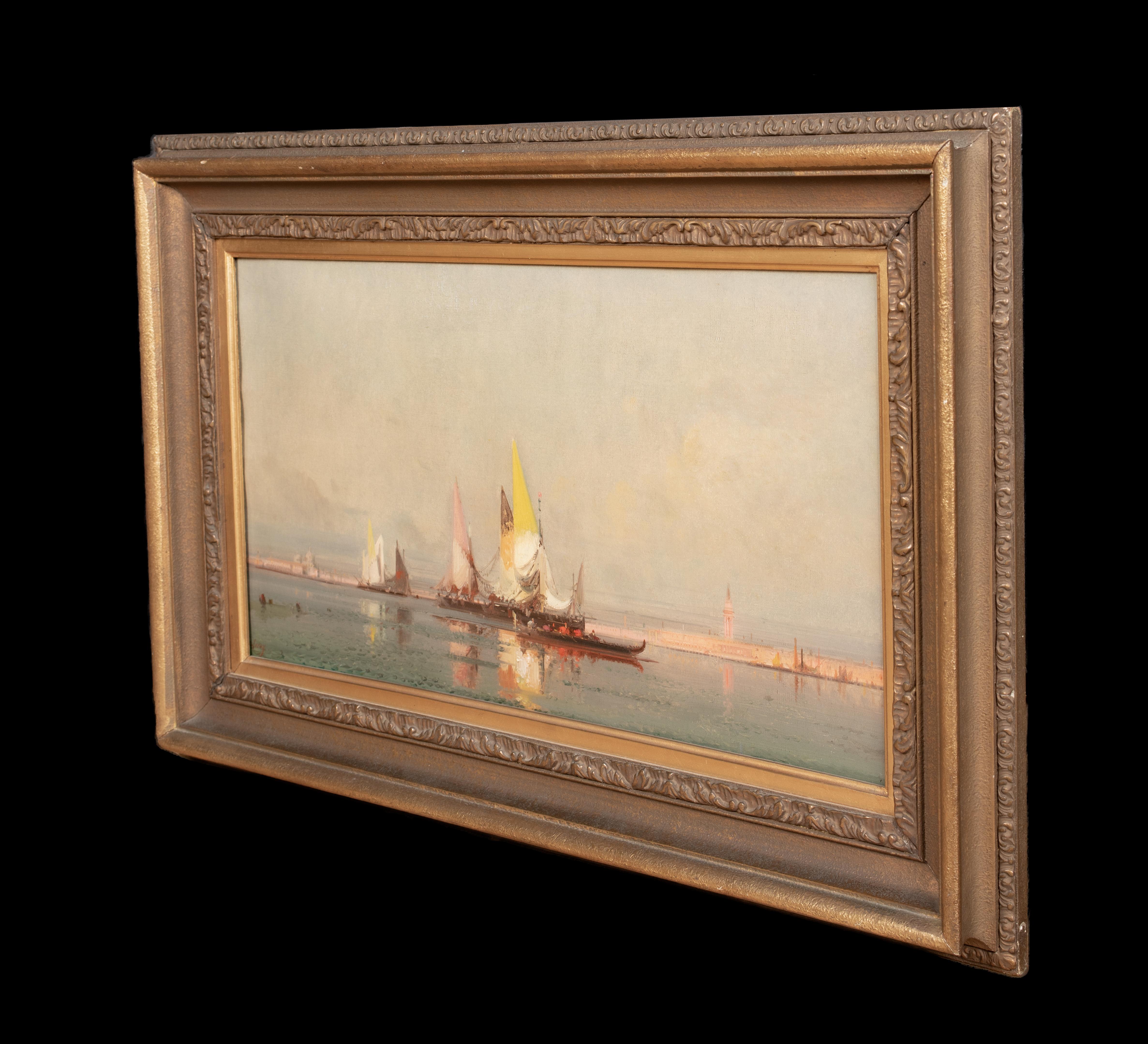 Ships Sailing In A Venice Lagon At Sunset 19th Century Etienne Leroy (1828-1876) For Sale 6