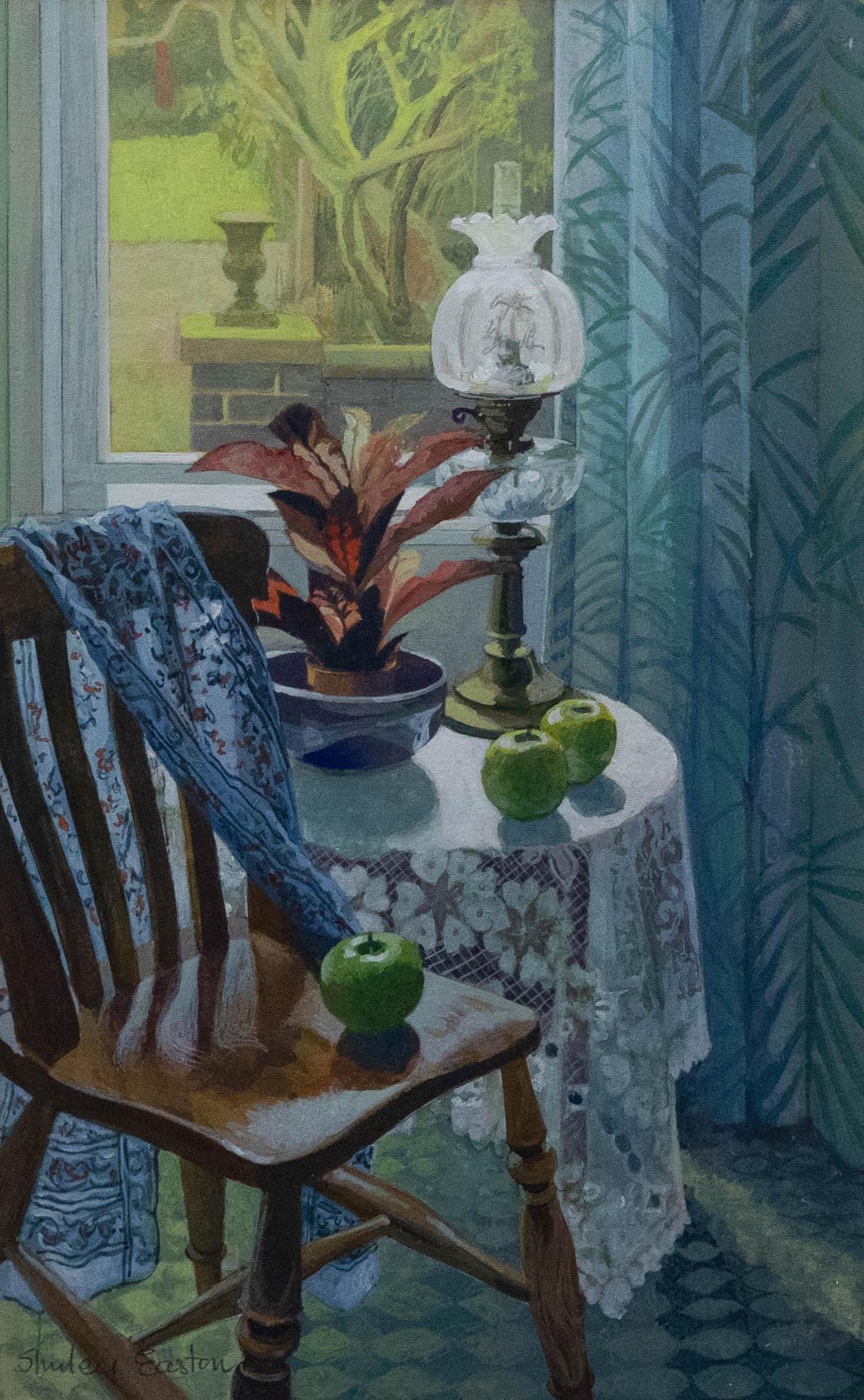 Shirley Easton - 20th Century Acrylic, Table In The Window - Painting by Unknown