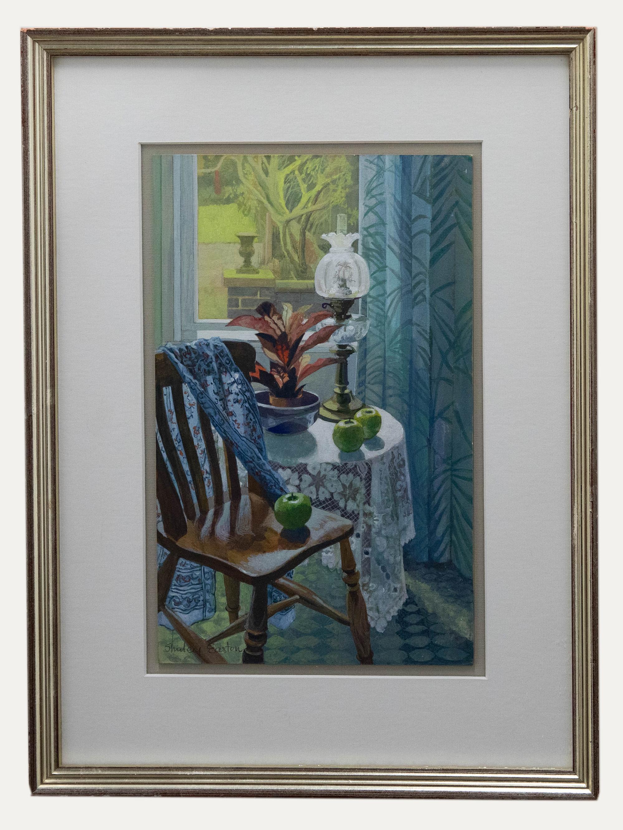 Unknown Interior Painting - Shirley Easton - 20th Century Acrylic, Table In The Window