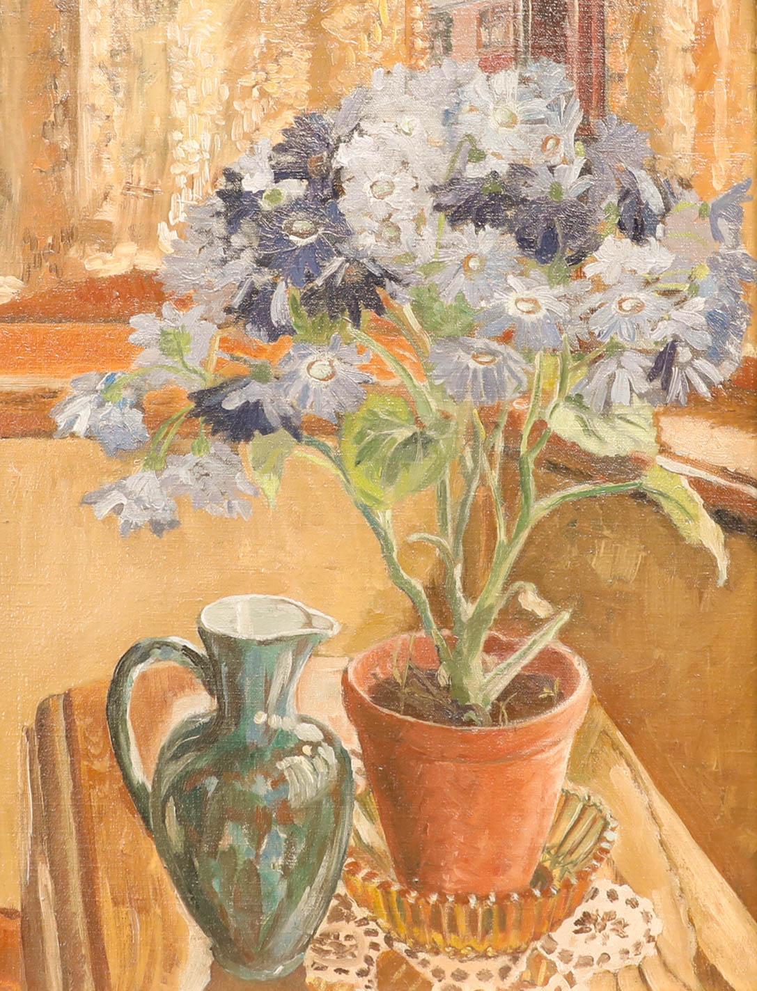 Sibil Elizabeth Swinden  - Mitte 20. Jahrhundert Öl, Stillleben einer Topfblume – Painting von Unknown