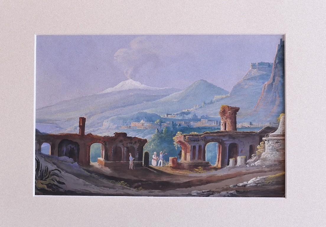 Unknown Figurative Painting - Sicilian Landscape with Aetna on the Background - Gouache - Early 20th Century