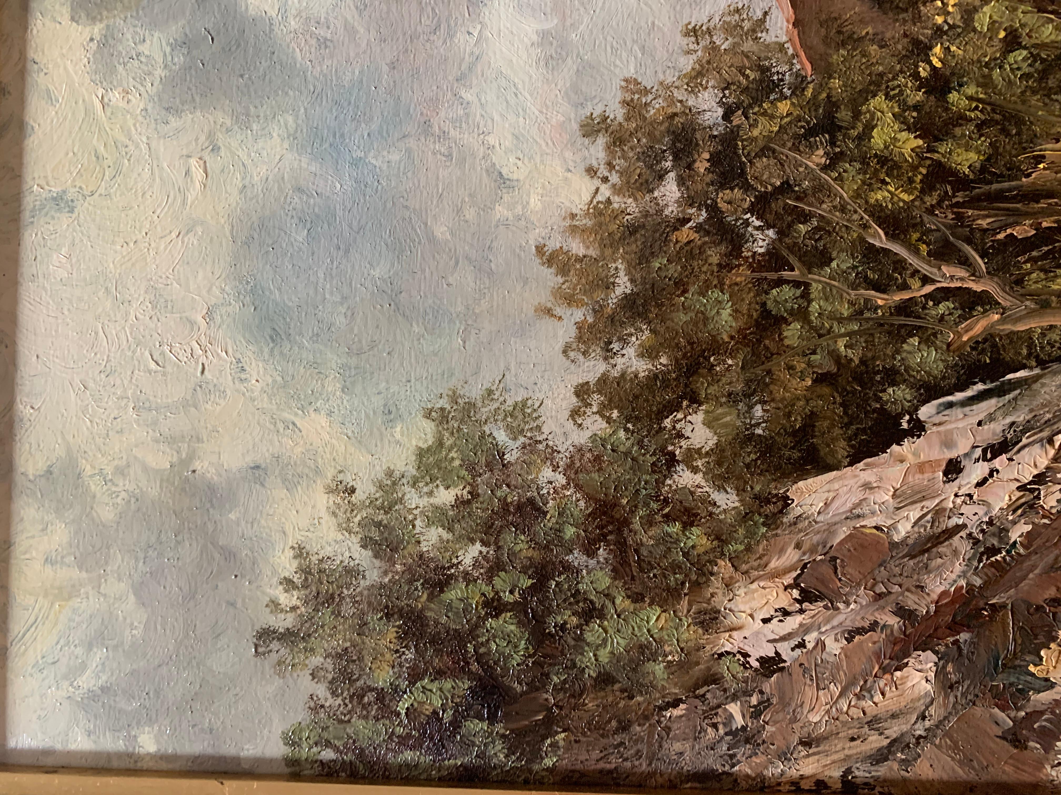 Sicilian Landscape With Peasants In The Vineyard. Mid XX Century - Painting by Unknown