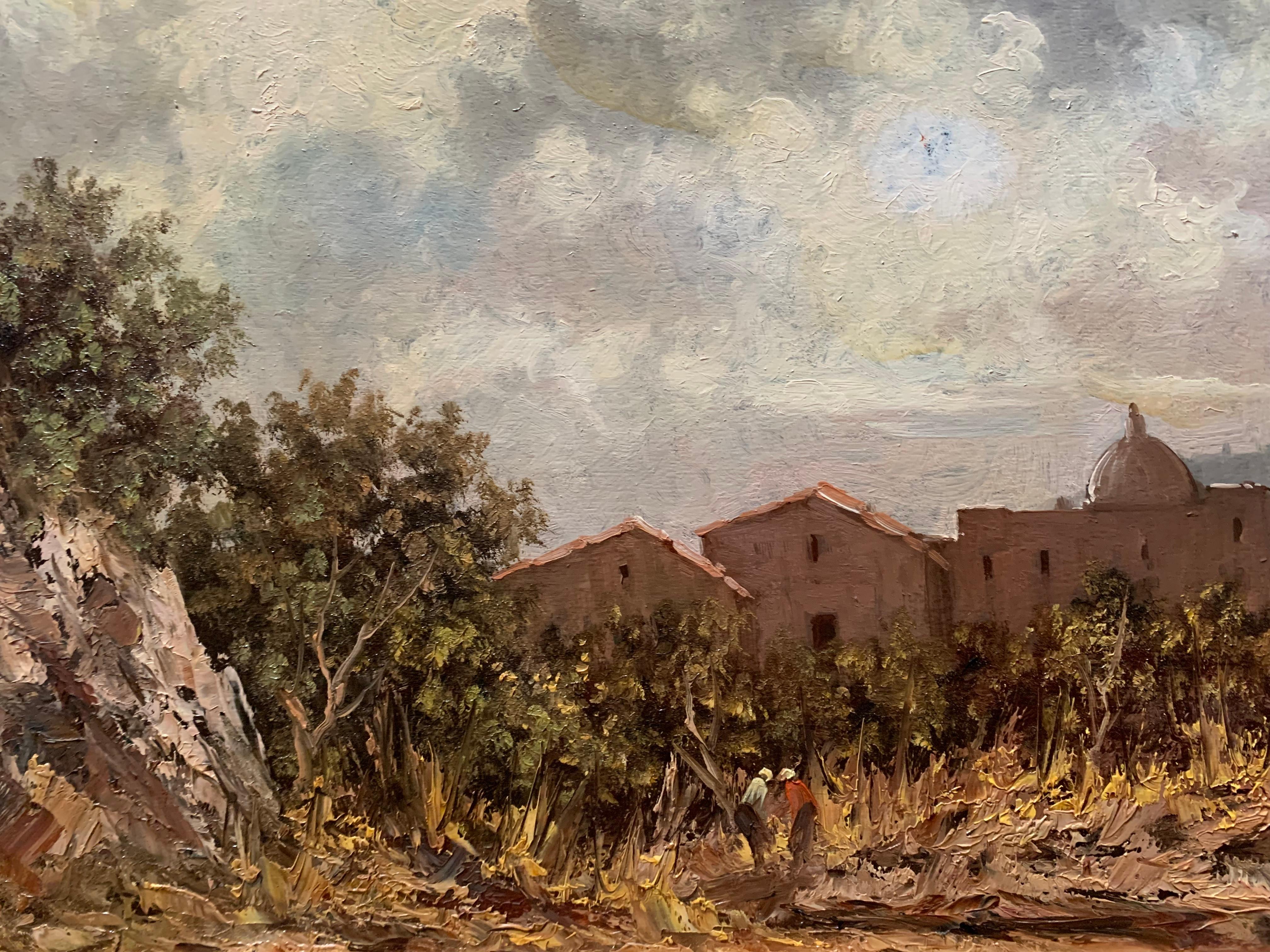 Sicilian Landscape With Peasants In The Vineyard. Mid XX Century 1