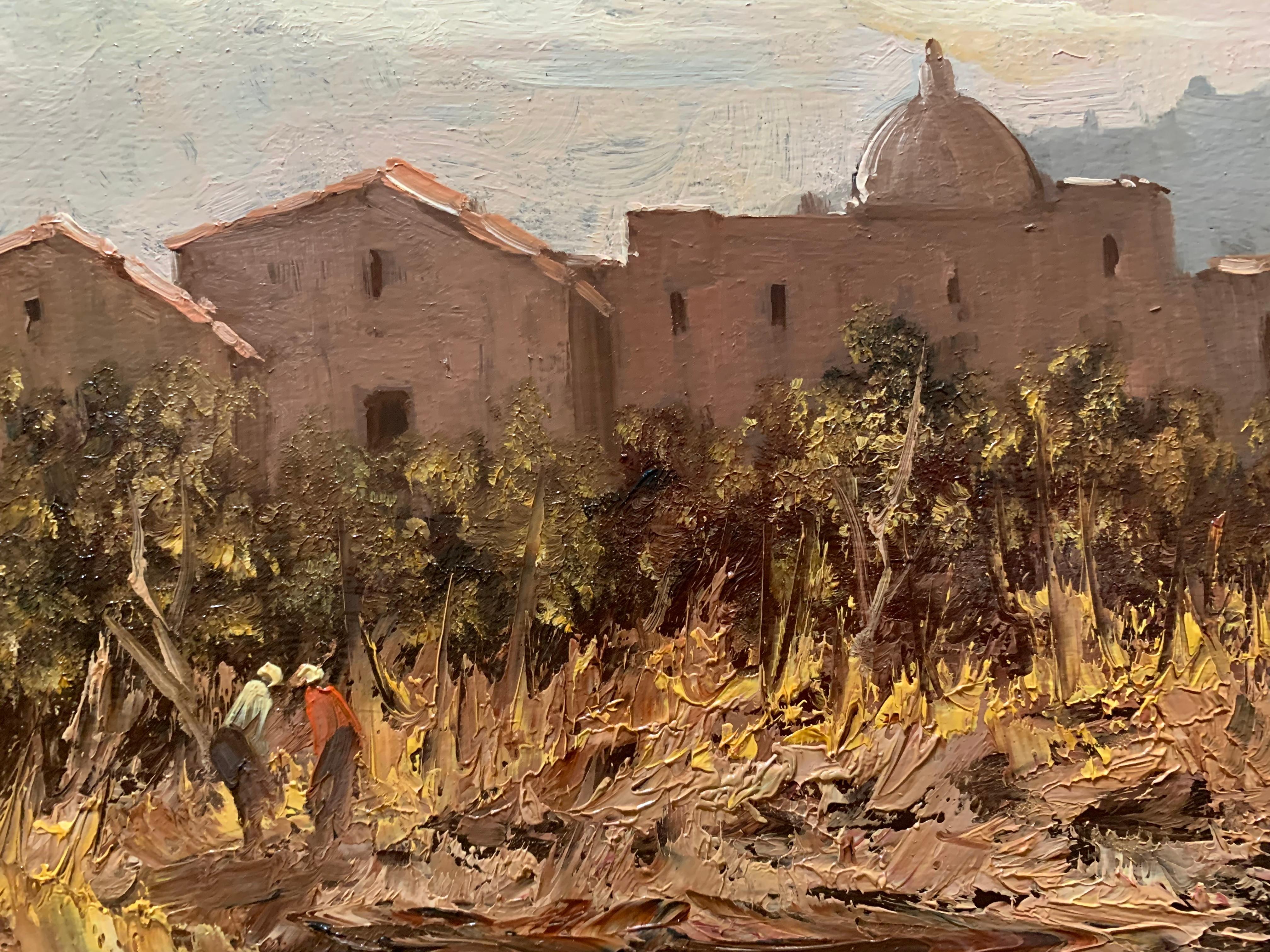 Sicilian Landscape With Peasants In The Vineyard. Mid XX Century 4
