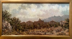 Vintage Sicilian Landscape With Peasants In The Vineyard. Mid XX Century