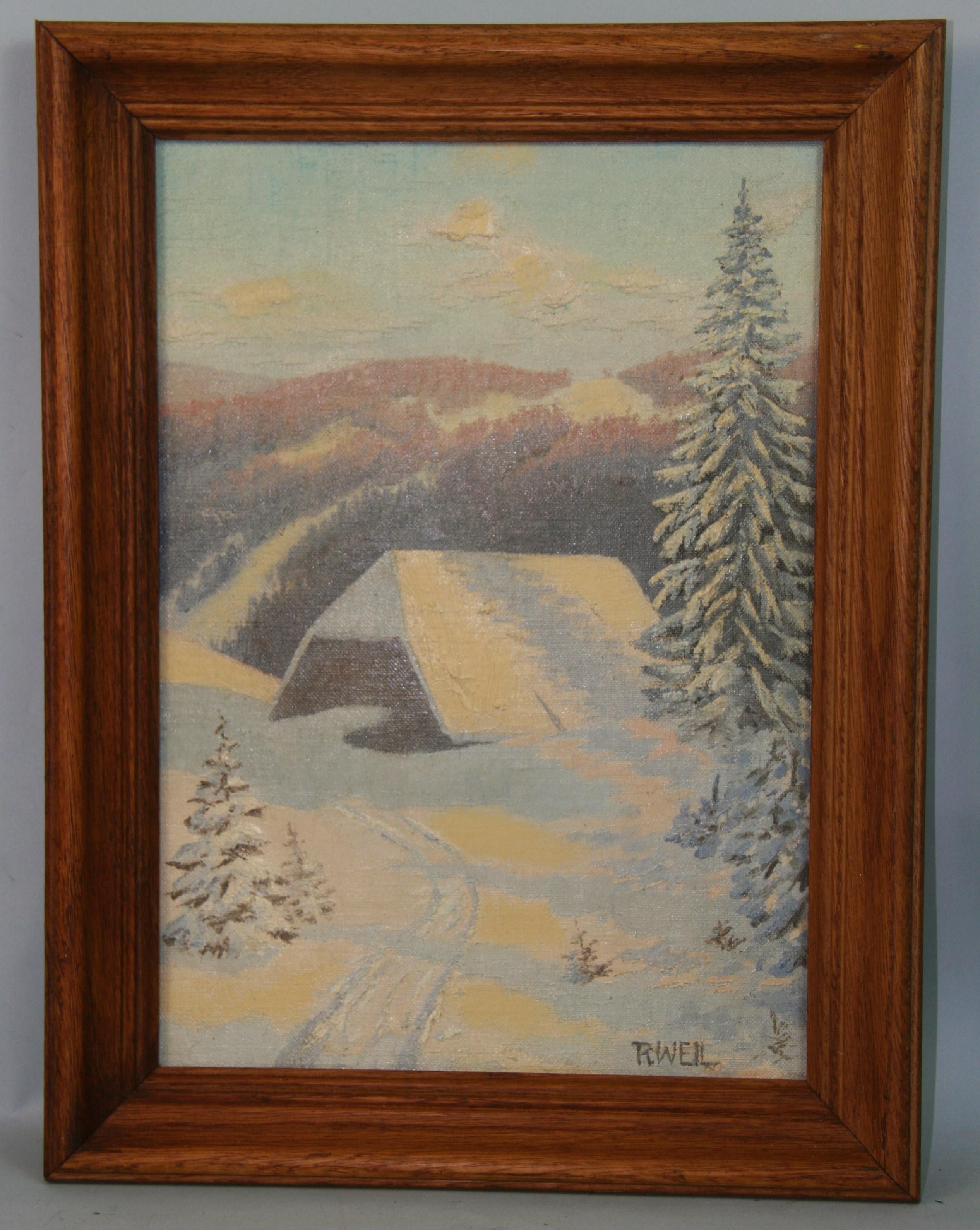 Sierra Snow Covered Cabin By R.Weil 1917 - Painting by Unknown
