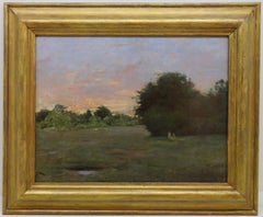 SIGNED 19/20th Century FRENCH SCHOOL BARBIZON Sunset Figures OIL ON PANEL
