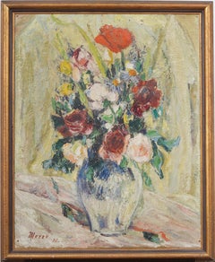 Signiert 1921 Amerikanischer Modernist Abstraktes Blumenstillleben Gerahmtes Ölgemälde
