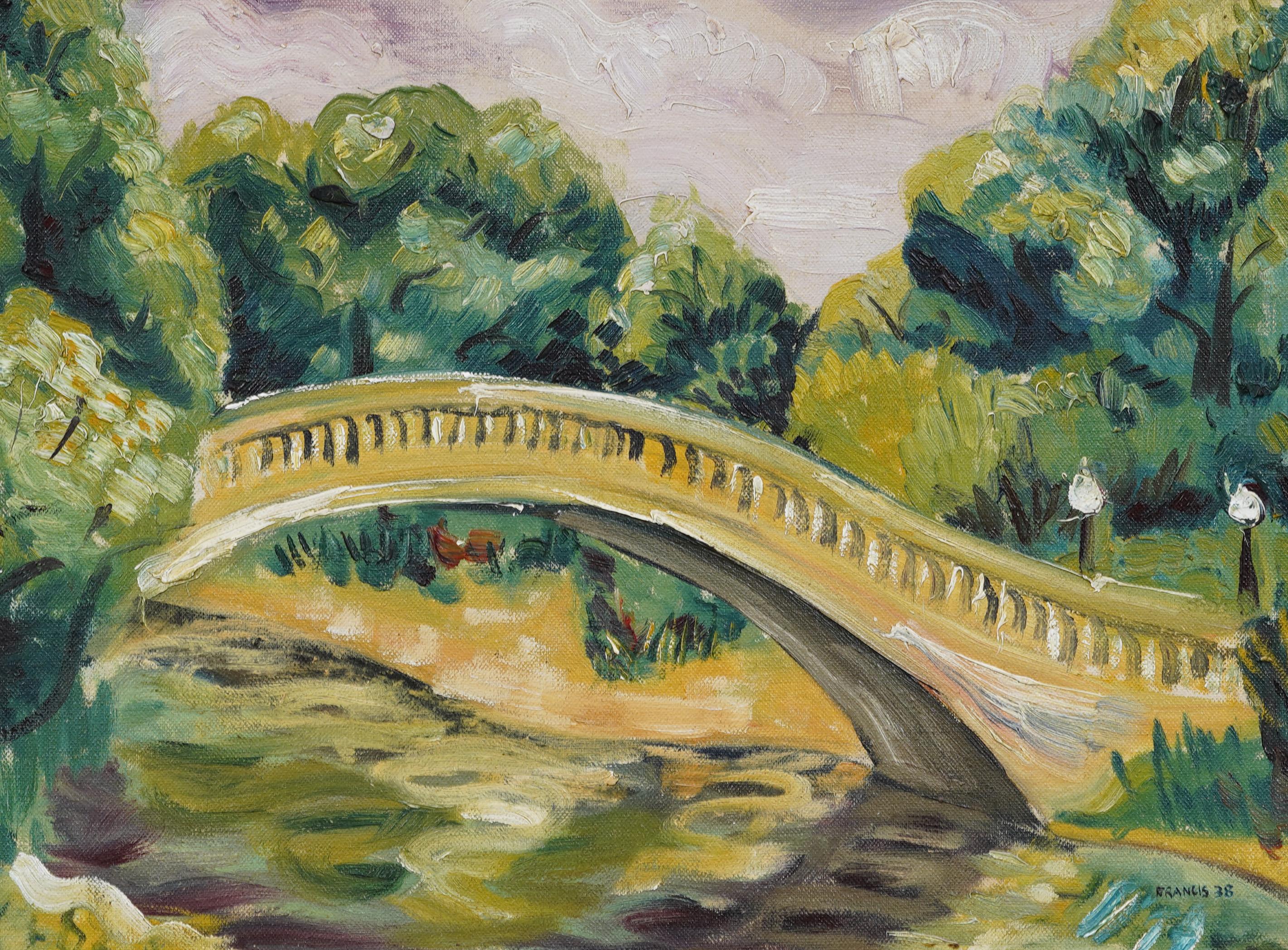 Impresionante óleo de paisaje modernista americano de principios de siglo.  Enmarcado.  Óleo sobre tabla.  Firmado.  Tamaño de la imagen, 11H por 16L.