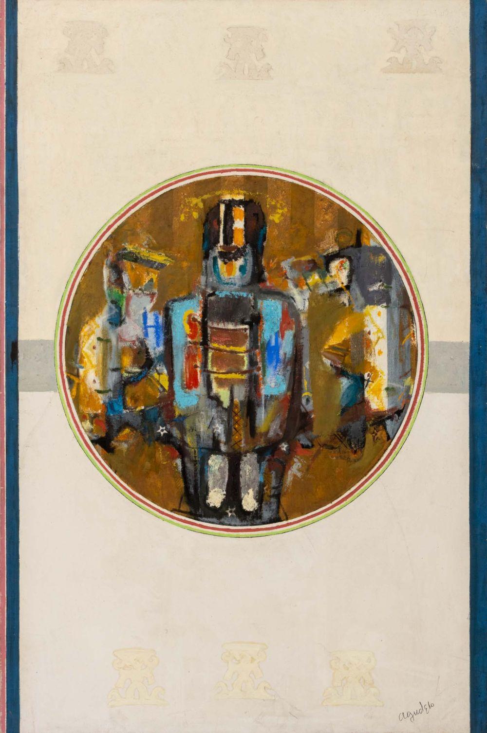 Signed Agudelo, Abstract Figural Composition, Oil on Canvas w/ Collage Elements - Mixed Media Art by Unknown