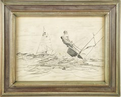 Signed American Modernist Nautical Sporting Art Sailing Seascape Original Art