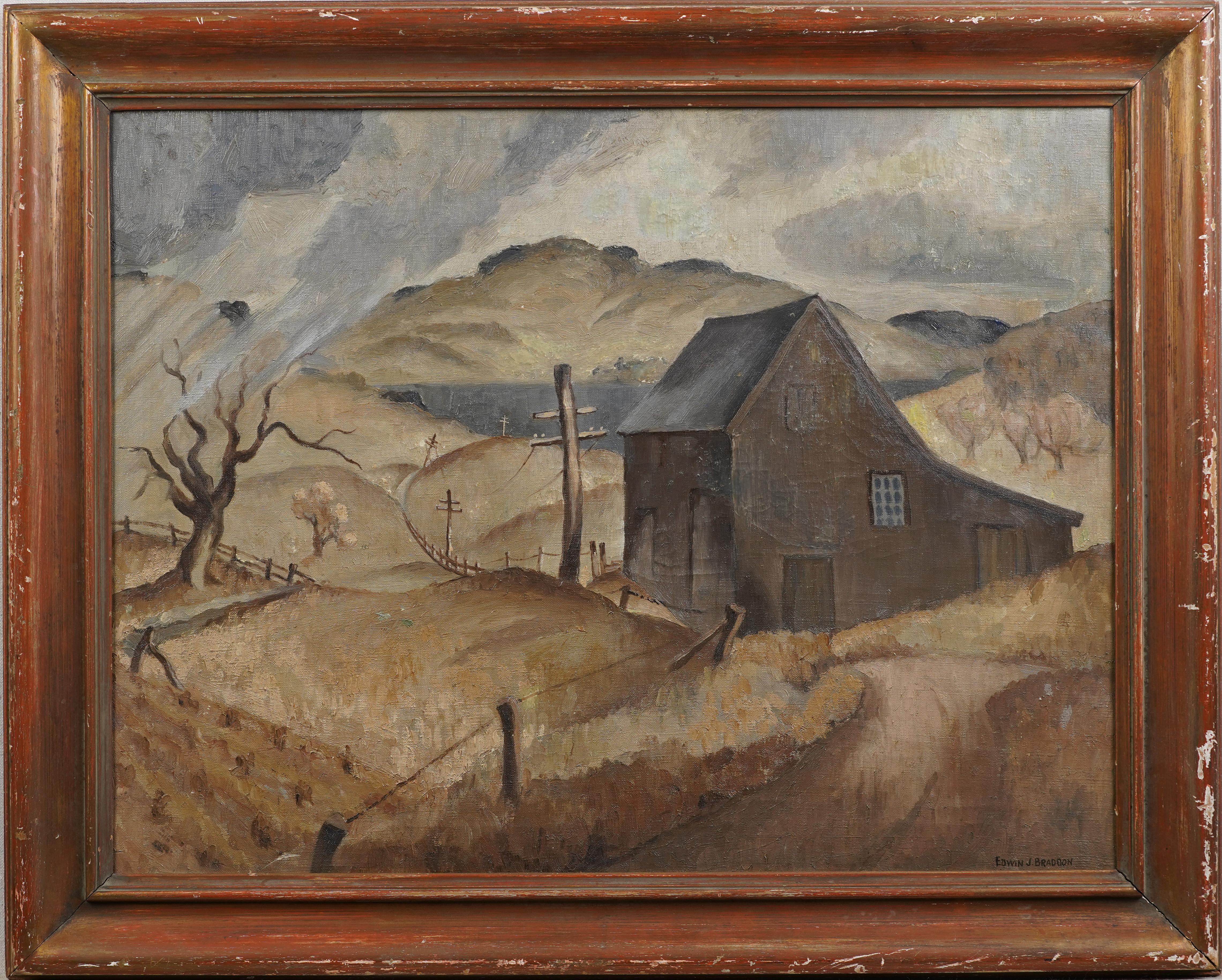 Unknown Landscape Painting - Signed American Regionalist Midwest "Storm in the Valley" Framed Landscape Oil