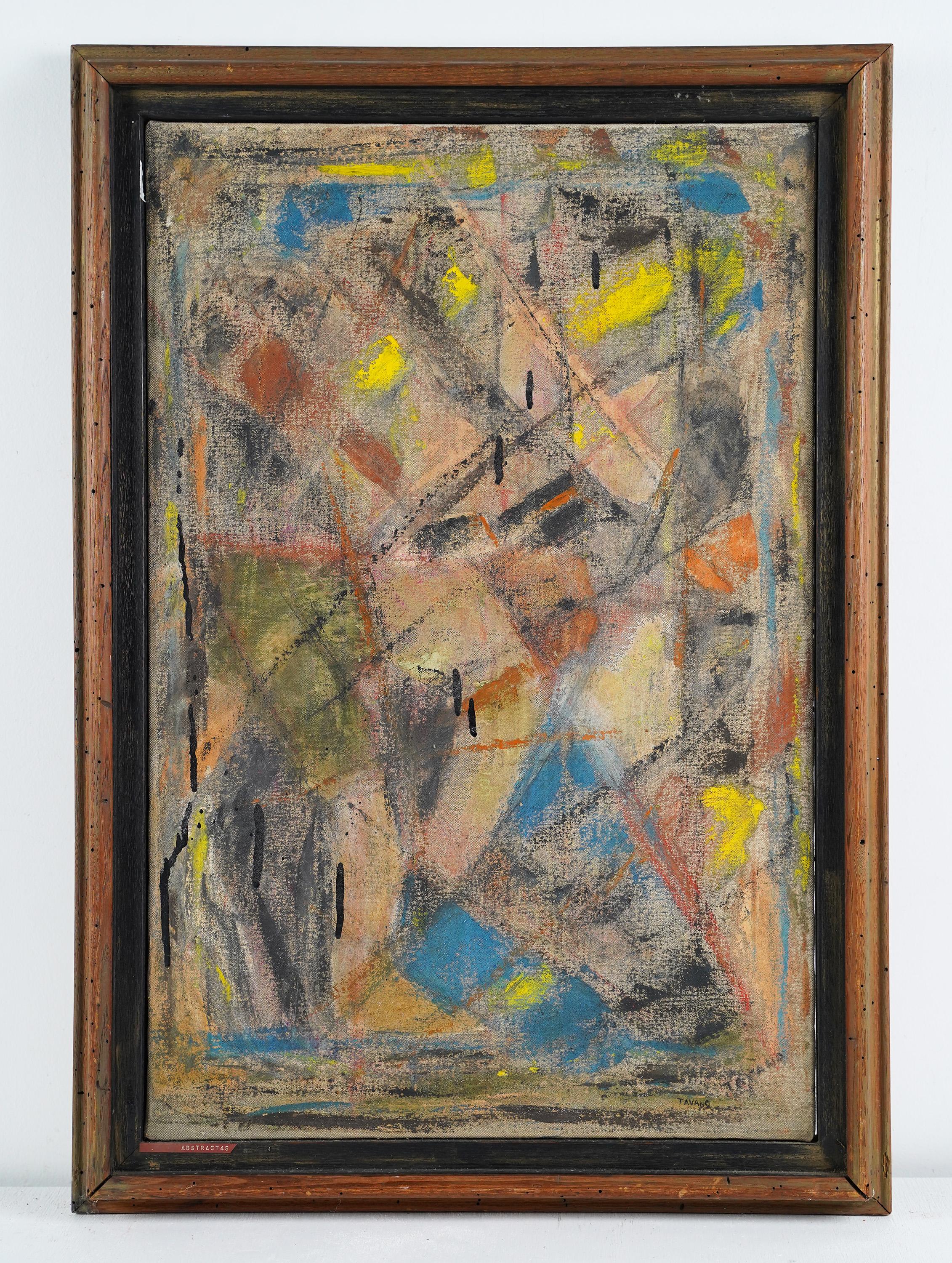 Impressive 1948 abstract expressionist painting.  Oil on board.  Signed.  Framed.  Image size, 18L x 27H.