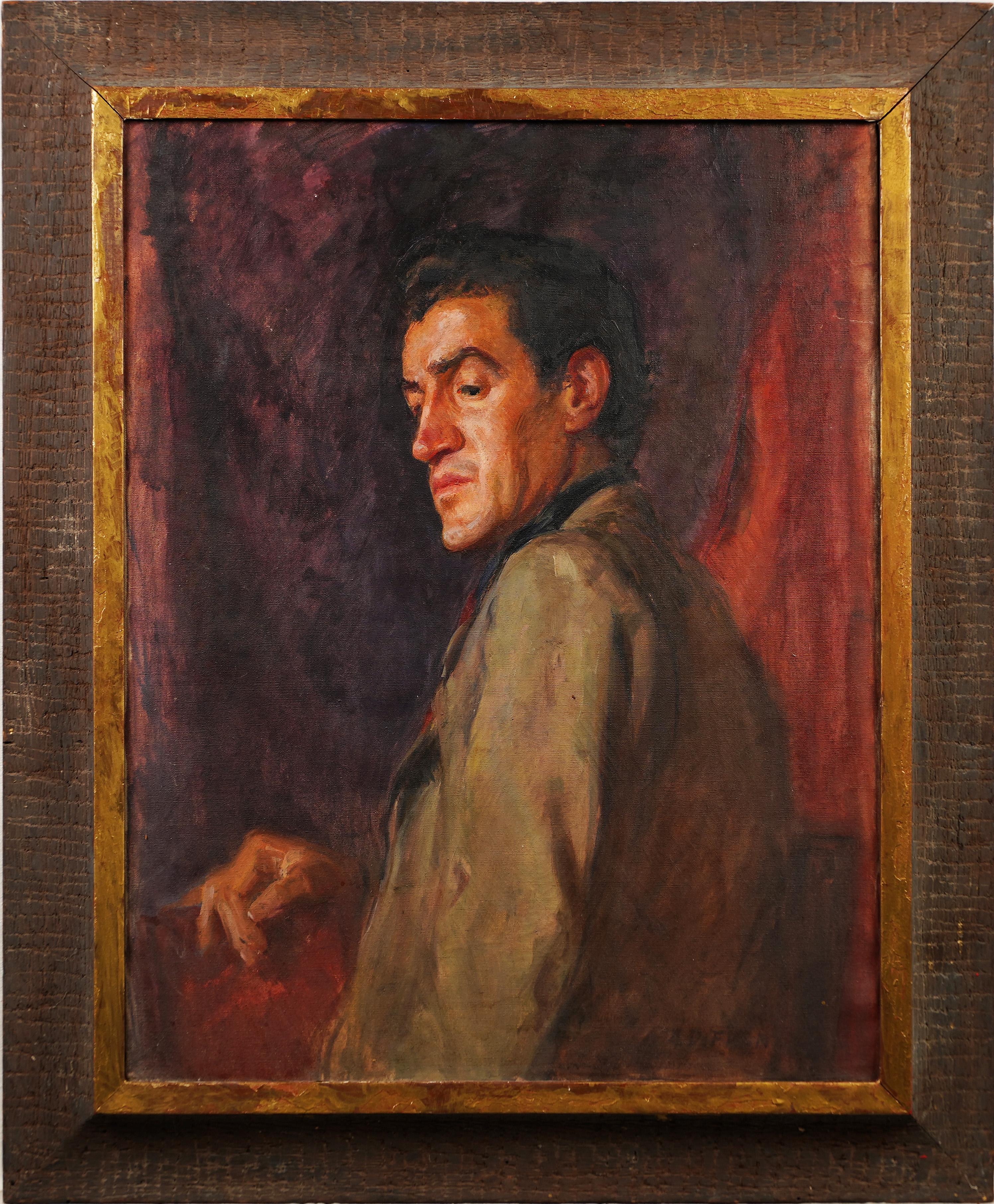 Retrato Masculino Guapo de la Escuela Americana Firmado Pintura al Óleo Original Enmarcada - Painting de Unknown