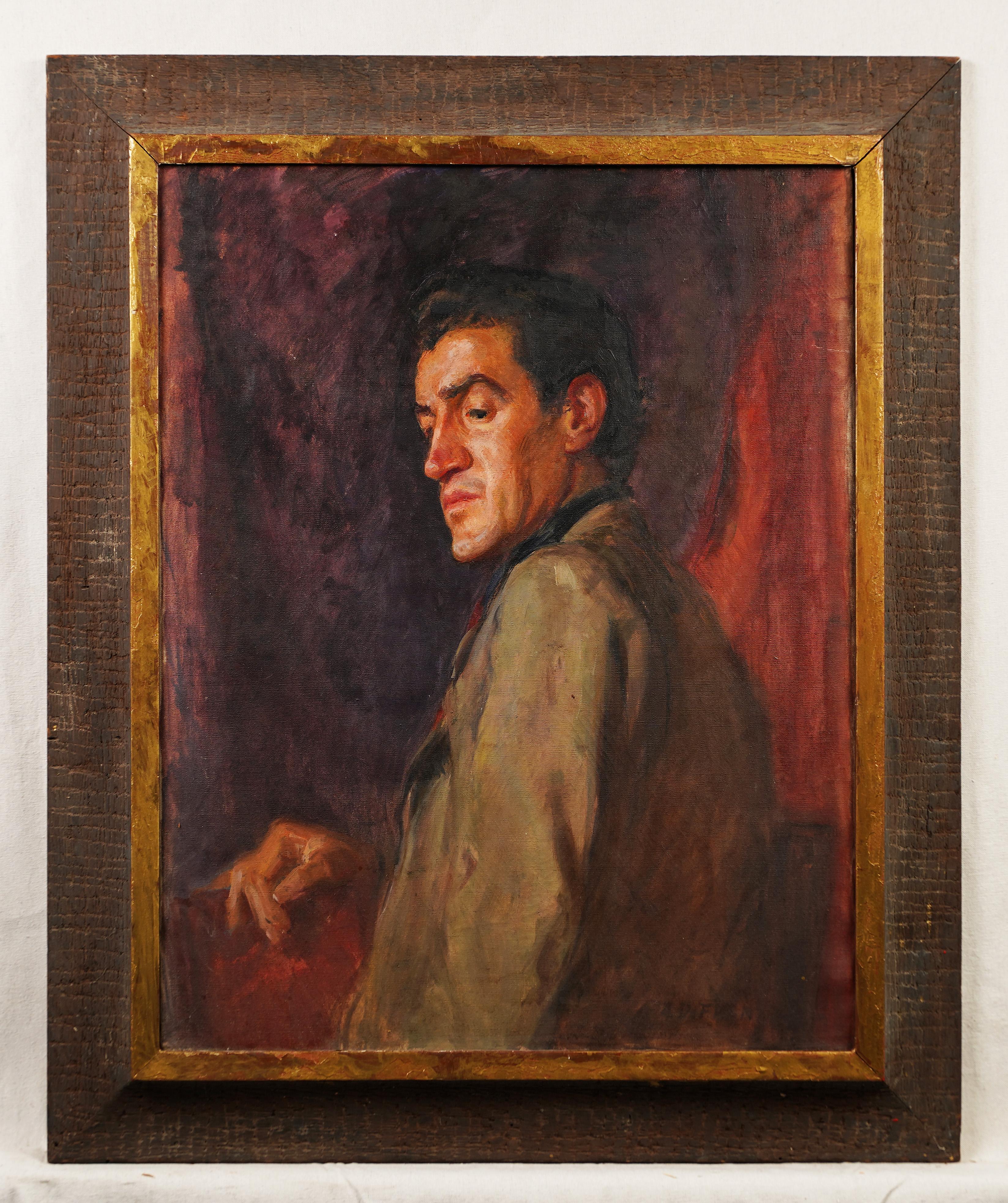 Retrato Masculino Guapo de la Escuela Americana Firmado Pintura al Óleo Original Enmarcada - Painting Impresionista de Unknown