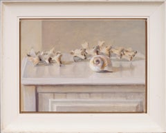 Signed American School Modernist Seashell Minimalist Still Life Oil Painting