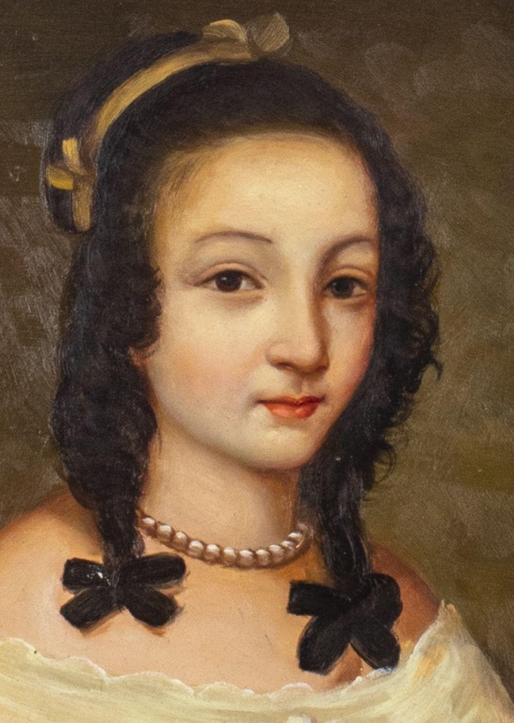 Signed American School Portrait of a Girl - Painting realista estadounidense de Unknown