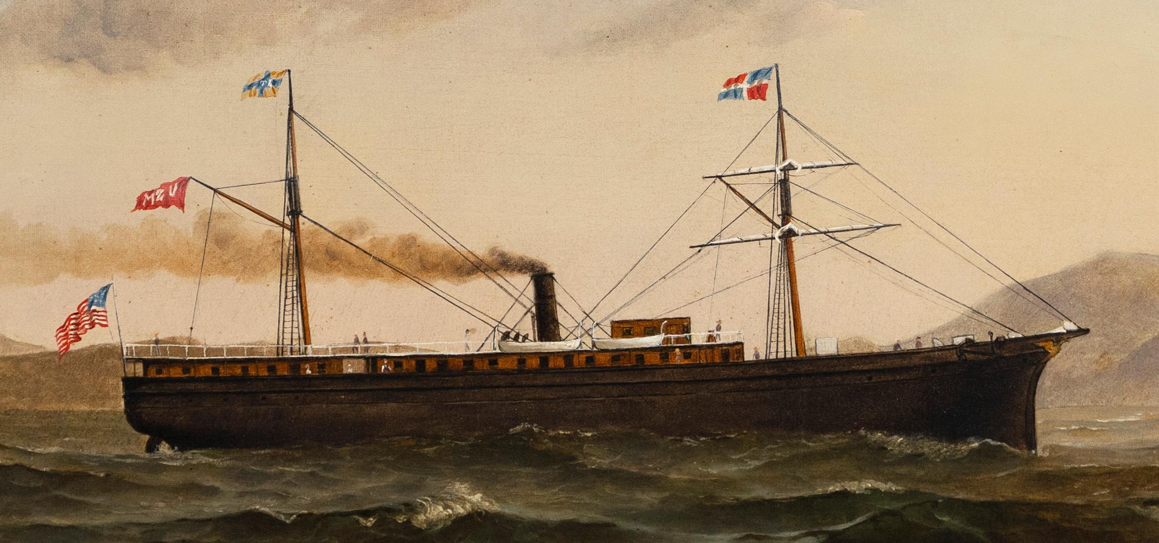Signed Antique 19th Century American School Nautical Steamship Seascape Painting For Sale 1