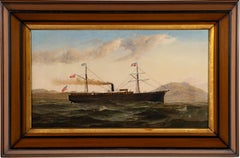 Signiertes antikes Gemälde einer amerikanischen Schule, nautisches Dampfschiff- Meereslandschaft, 19. Jahrhundert