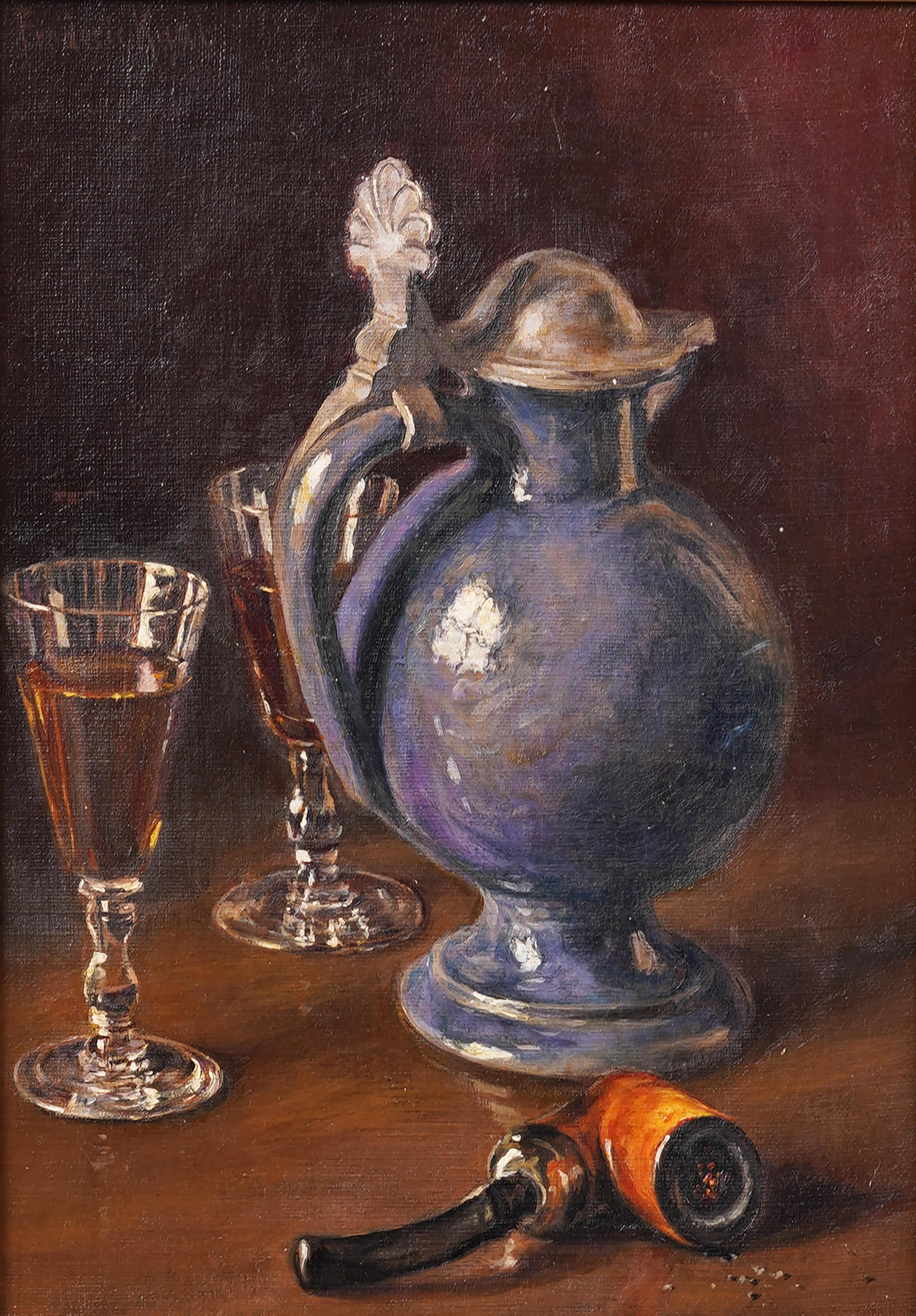 Antiguo bodegón realista americano del siglo XIX firmado y bien enmarcado - Painting Realista de Unknown
